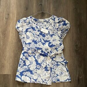 Banana Republic Vintage Silk Floral Blouse Short Sleeve Peplum Wrap Top Medium M